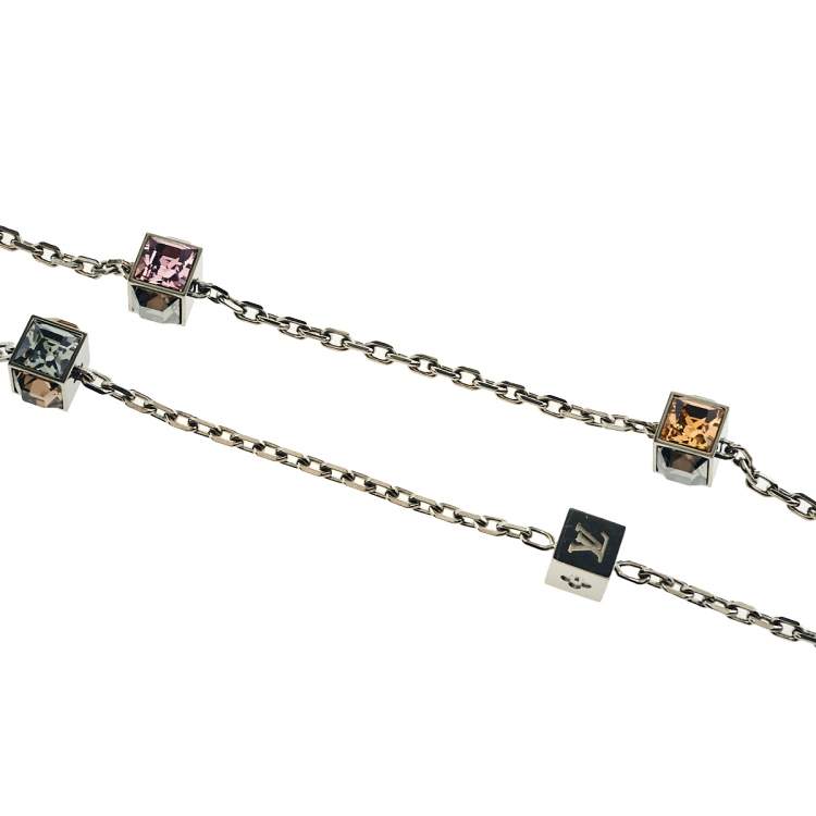 Pre Owned Louis Vuitton Gamble Crystal Silver Tone Long Necklace