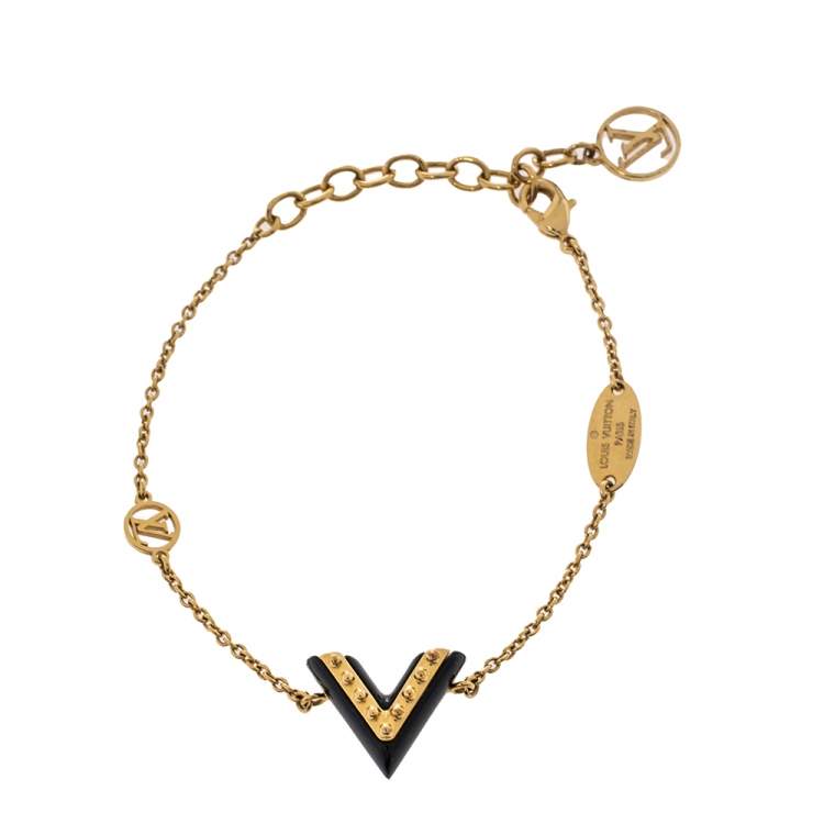 Louis Vuitton Black Lacquer Studded Essential V Chain Link Bracelet ...