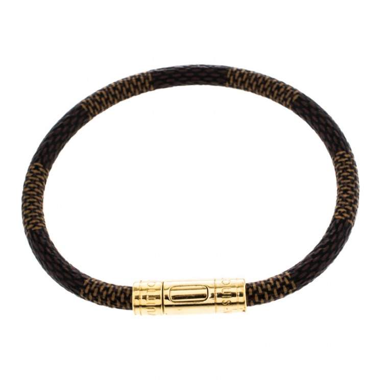 Pre Owned Louis Vuitton Brown Damier Canvas Gold Tone Keep It Bracelet