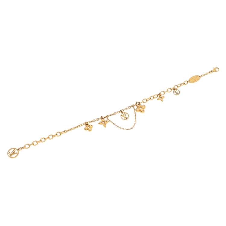 Pre Owned Louis Vuitton Blooming Supple Gold Tone Charm Bracelet