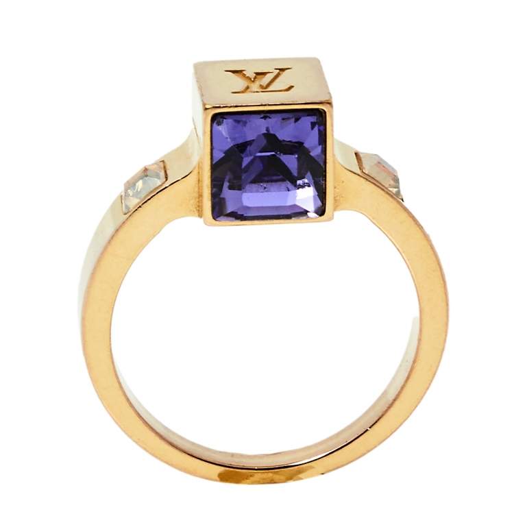 Pre Owned Louis Vuitton Gamble Crystal Gold Tone Ring M