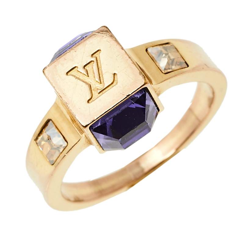 Pre Owned Louis Vuitton Gamble Crystal Gold Tone Ring M