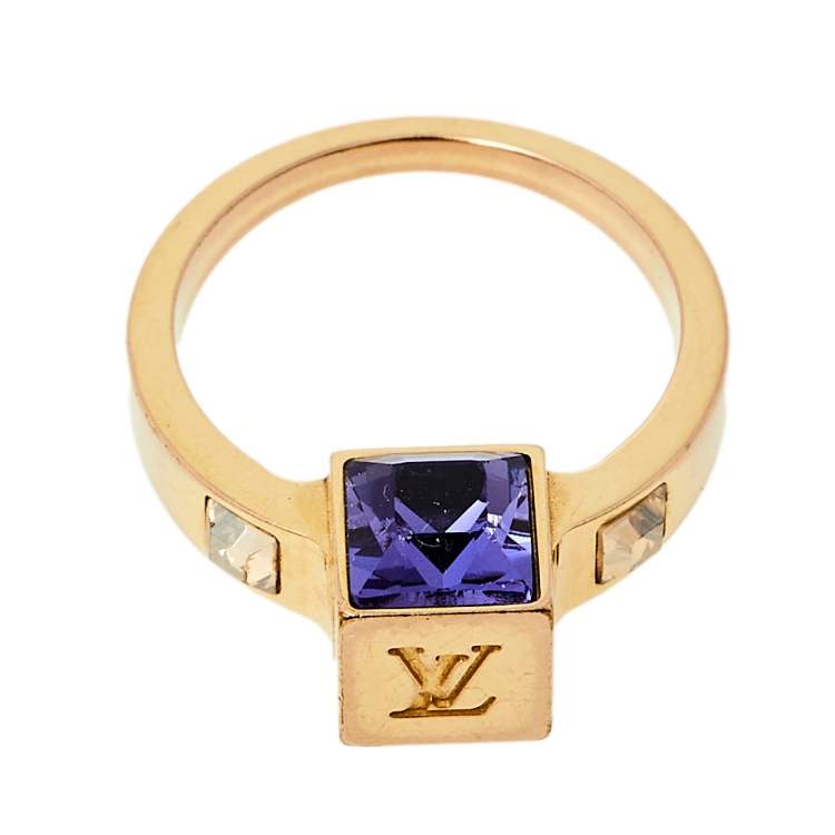Pre Owned Louis Vuitton Gamble Crystal Gold Tone Ring M