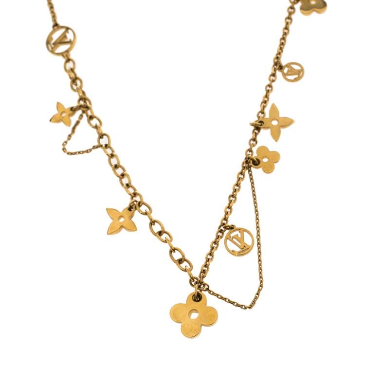 Pre Owned Louis Vuitton Blooming Supple Gold Tone Charm Necklace 