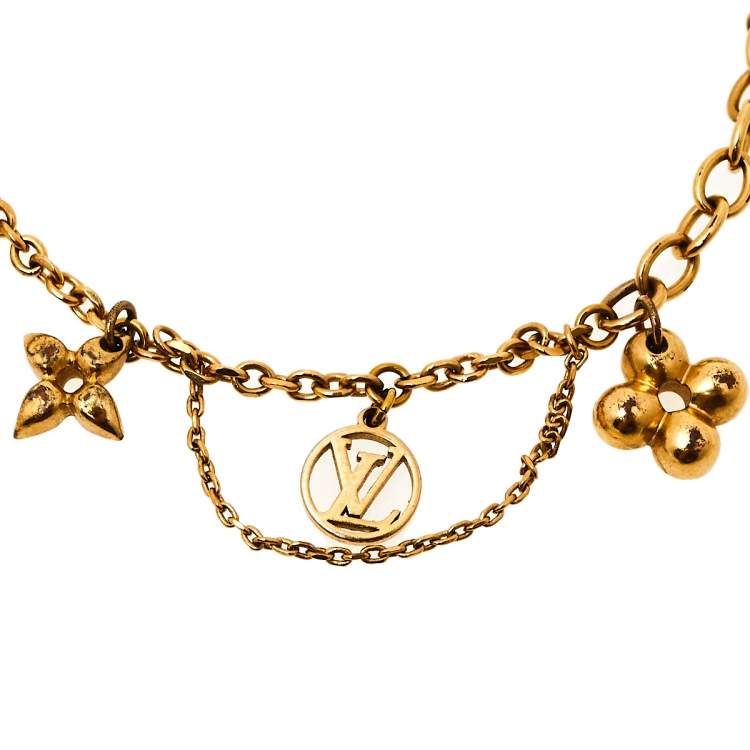 Pre Owned Louis Vuitton Blooming Supple Gold Tone Charm Bracelet