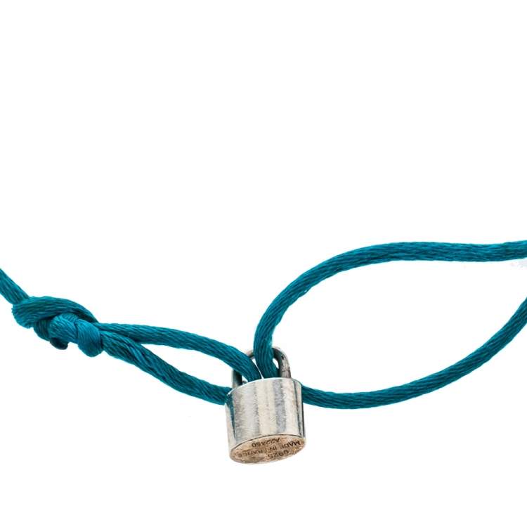 Pre Owned Louis Vuitton x UNICEF Lockit Sterling Silver Blue Cord Adjustable Bracelet