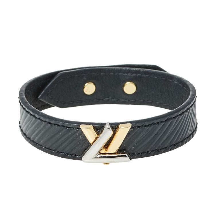 Louis Vuitton LV Padlock Bracelet Black Leather. Size 17