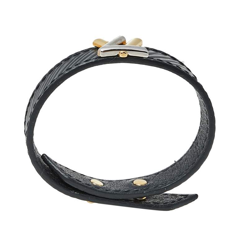 Pre Owned Louis Vuitton Black Epi Leather Twist It Bracelet 17