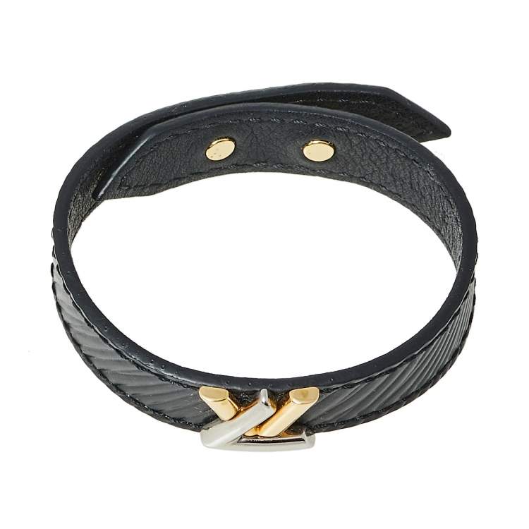 Pre Owned Louis Vuitton Black Epi Leather Twist It Bracelet 17