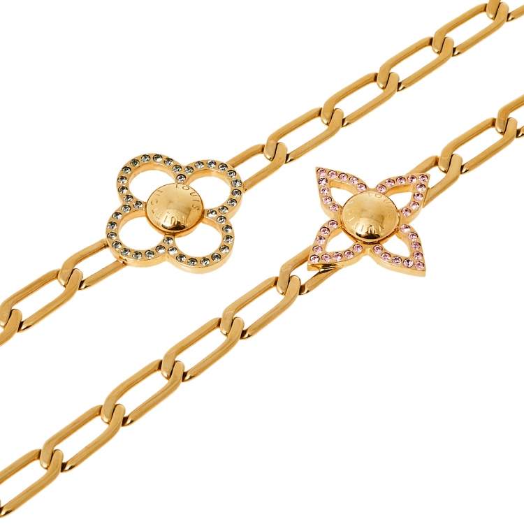 Pre Owned Louis Vuitton Gold Tone Monogram Flower Power Sautoir Necklace