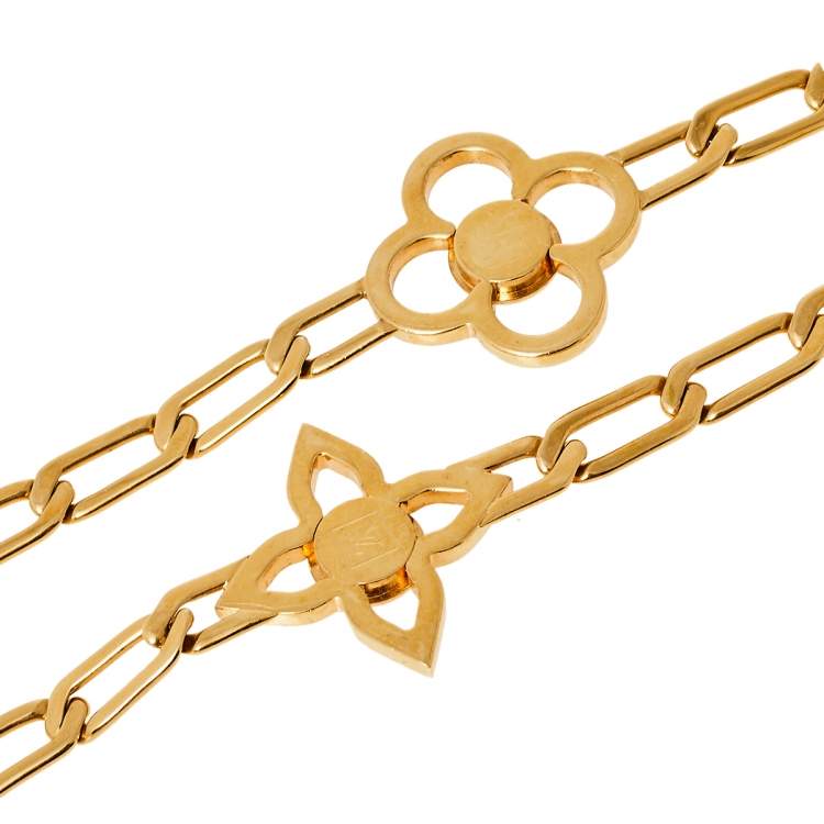 Pre Owned Louis Vuitton Gold Tone Monogram Flower Power Sautoir Necklace