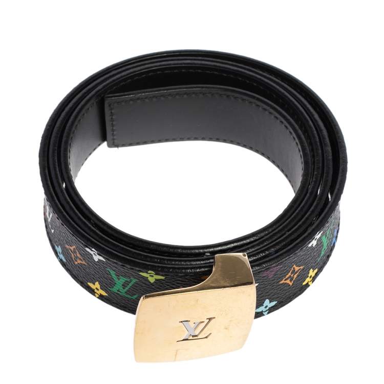 Pre Owned Louis Vuitton Black Multicolore Monogram Canvas LV Cut Belt 90 CM
