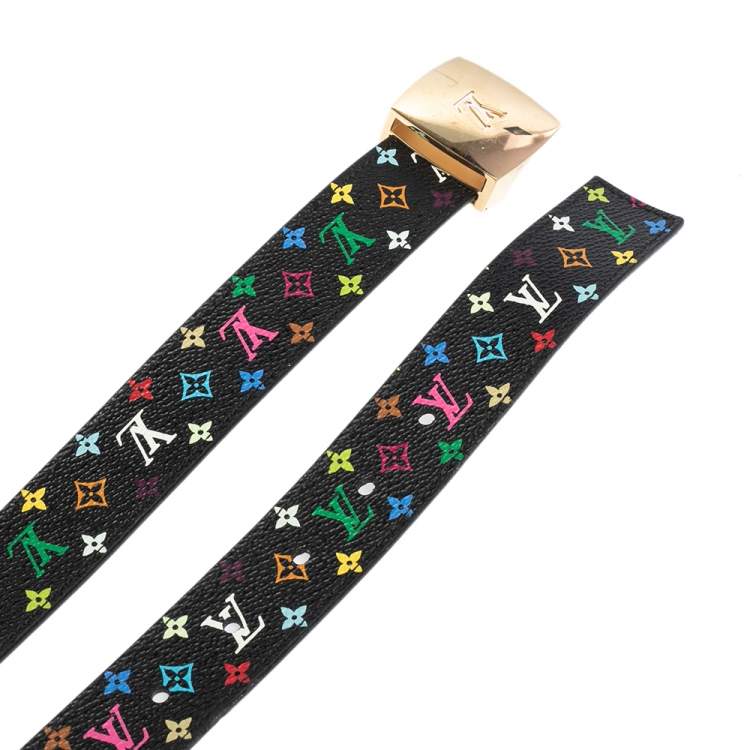Pre Owned Louis Vuitton Black Multicolore Monogram Canvas LV Cut Belt 90 CM