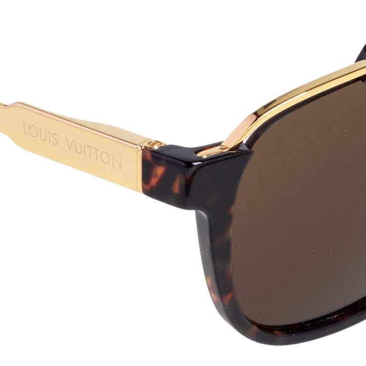 Pre Owned Louis Vuitton Gold Tone/Brown Tortoise Z0938E Aviator Sunglasses