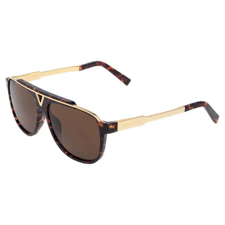 Pre Owned Louis Vuitton Gold Tone/Brown Tortoise Z0938E Aviator Sunglasses