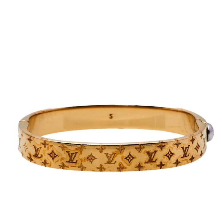 Pre Owned Louis Vuitton Nanogram Gold Tone Cuff Bracelet S