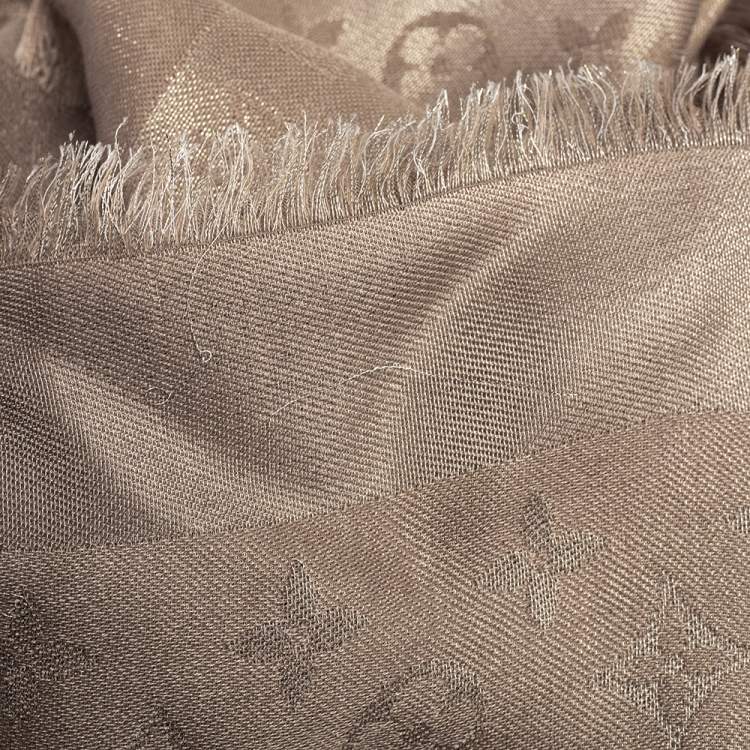 Pre Owned Louis Vuitton Beige Logo Monogram Wool & Silk Shine Shawl 