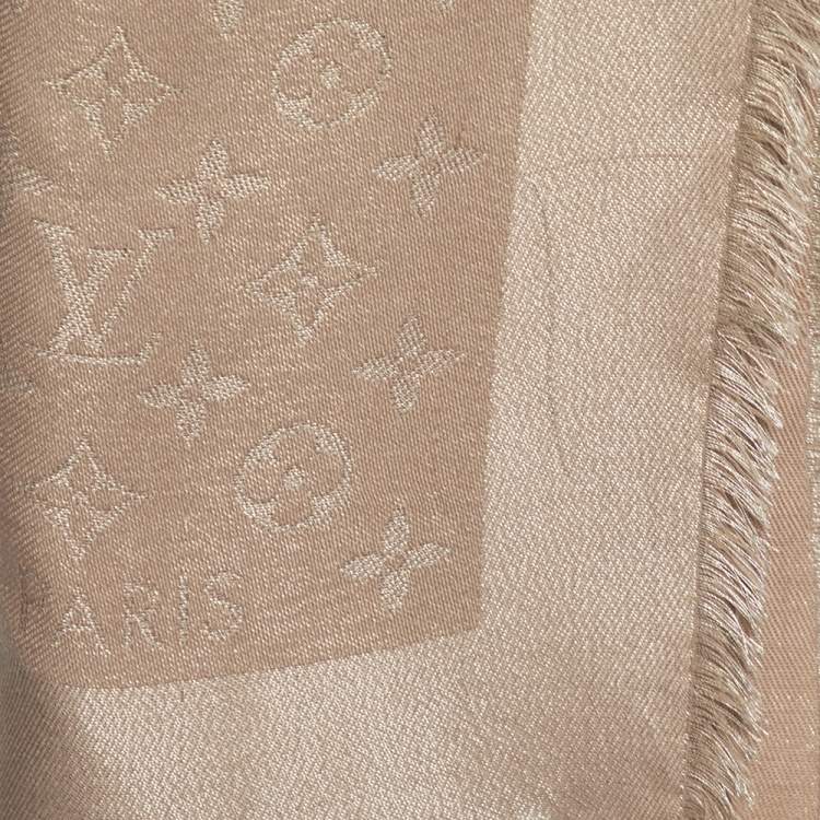 Pre Owned Louis Vuitton Beige Logo Monogram Wool & Silk Shine Shawl 