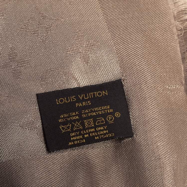 Pre Owned Louis Vuitton Beige Logo Monogram Wool & Silk Shine Shawl 