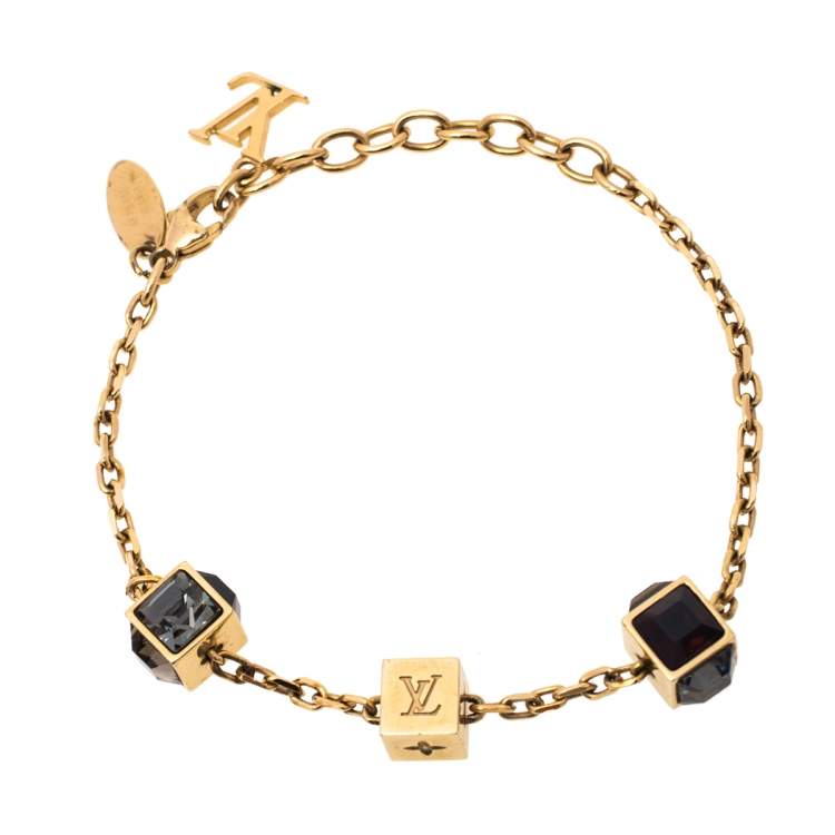 Pre Owned Louis Vuitton Gamble Crystal Gold Tone Bracelet