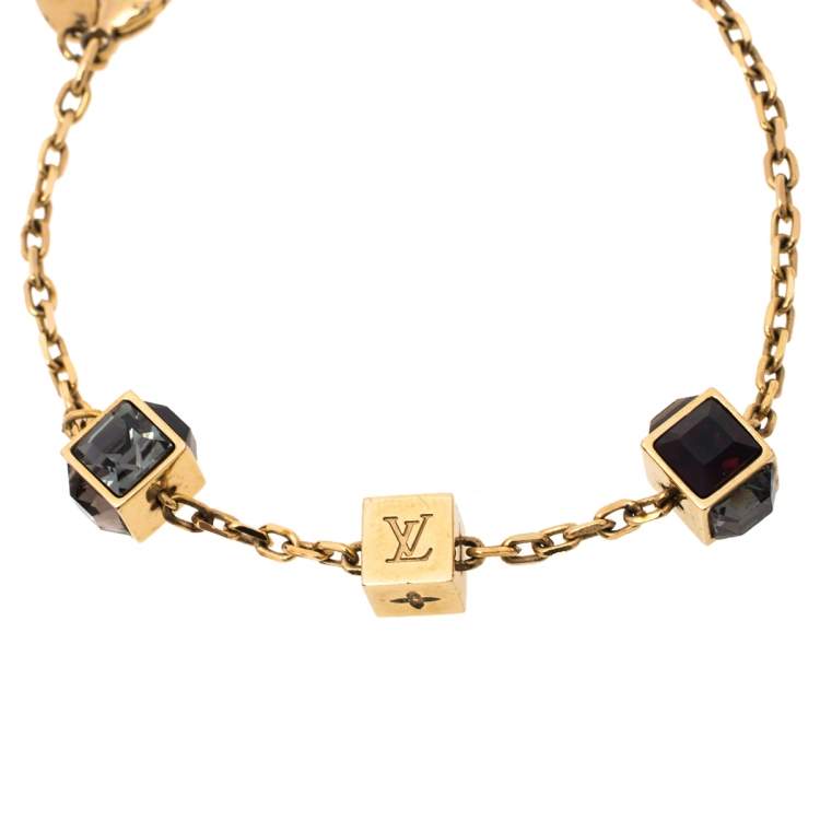 Pre Owned Louis Vuitton Gamble Crystal Gold Tone Bracelet