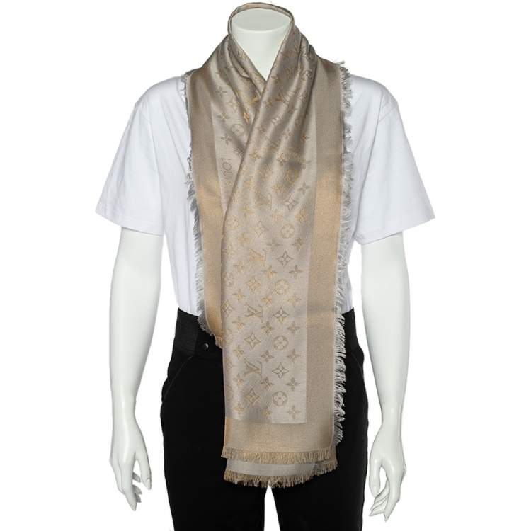 Louis Vuitton Greige Monogram Silk & Wool Shine Shawl Louis