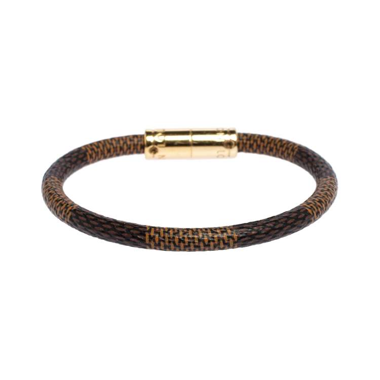 Pre Owned Louis Vuitton Keep It Damier Ebene Canvas Gold Tone Bracelet