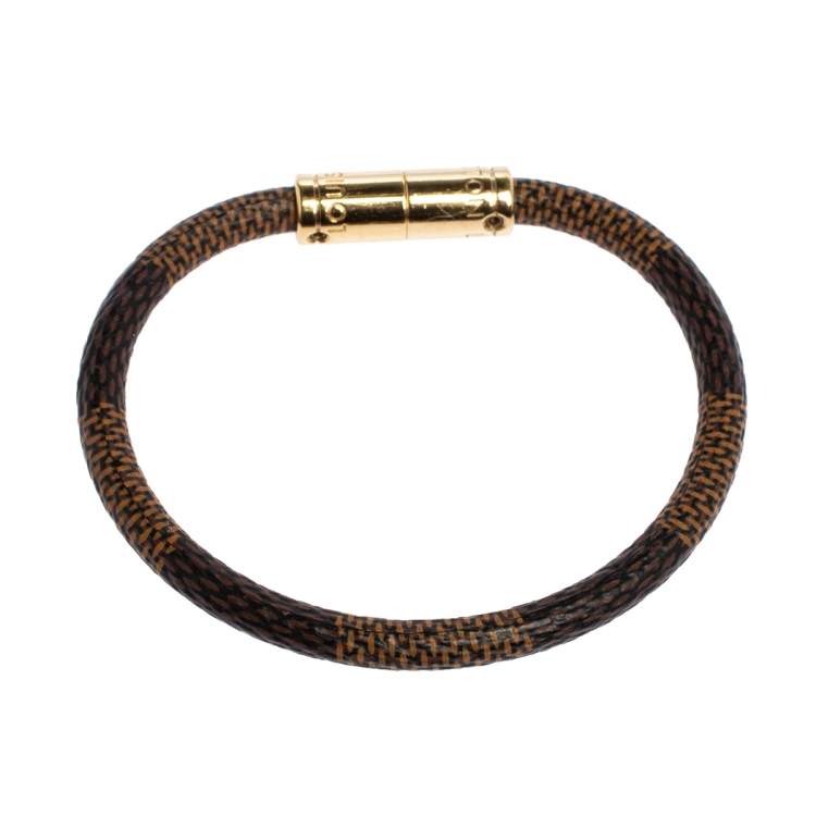 Pre Owned Louis Vuitton Keep It Damier Ebene Canvas Gold Tone Bracelet