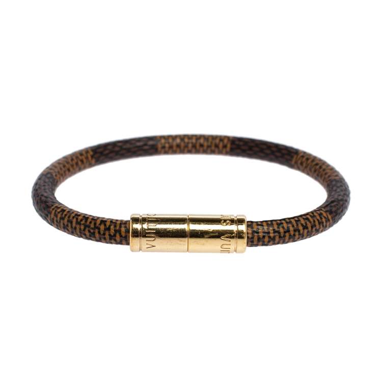 Pre Owned Louis Vuitton Keep It Damier Ebene Canvas Gold Tone Bracelet