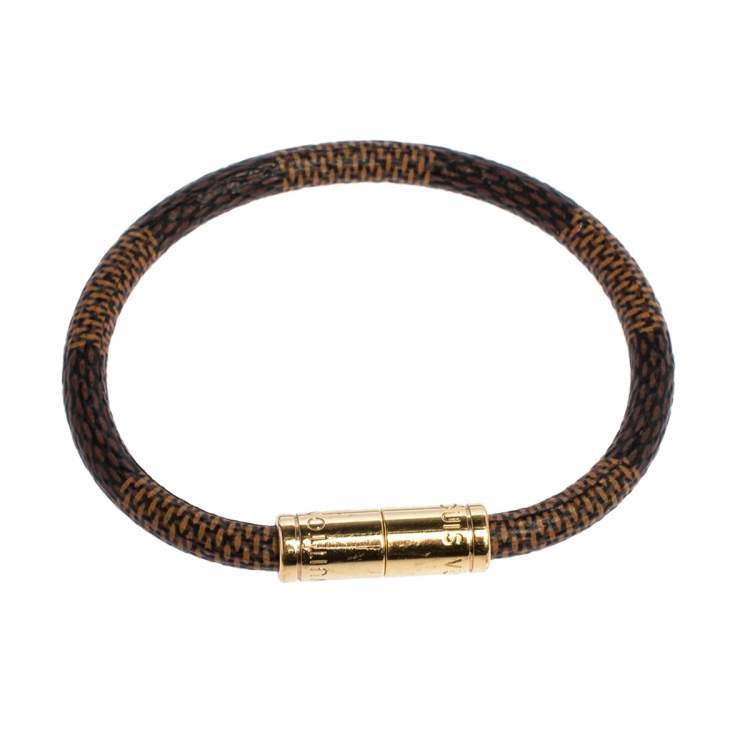 Pre Owned Louis Vuitton Keep It Damier Ebene Canvas Gold Tone Bracelet