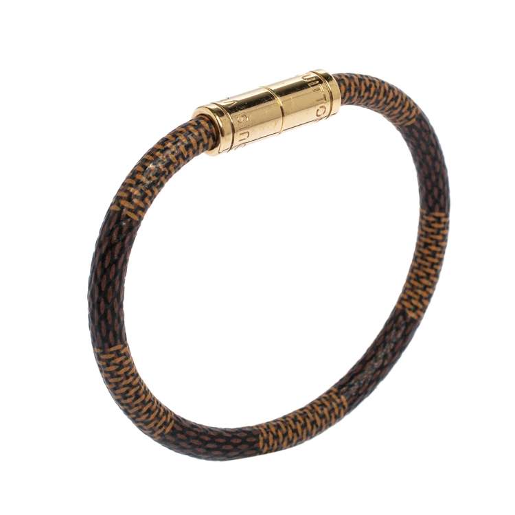 Pre Owned Louis Vuitton Keep It Damier Ebene Canvas Gold Tone Bracelet
