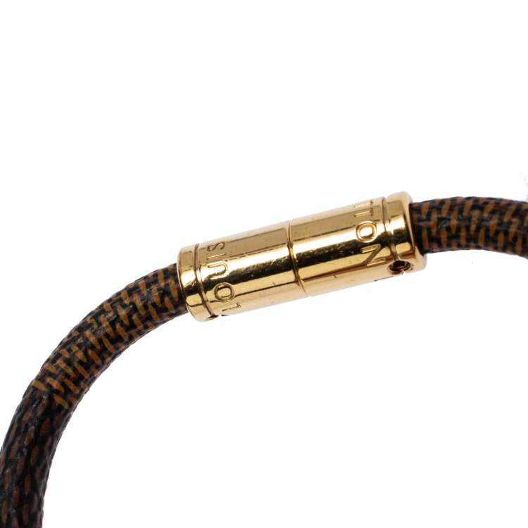 Pre Owned Louis Vuitton Keep It Damier Ebene Canvas Gold Tone Bracelet
