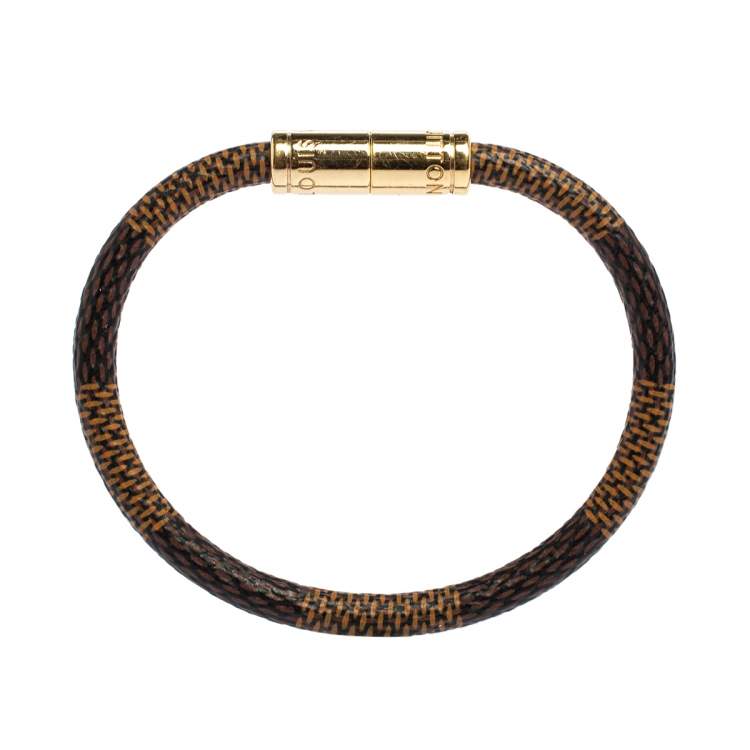 Pre Owned Louis Vuitton Keep It Damier Ebene Canvas Gold Tone Bracelet