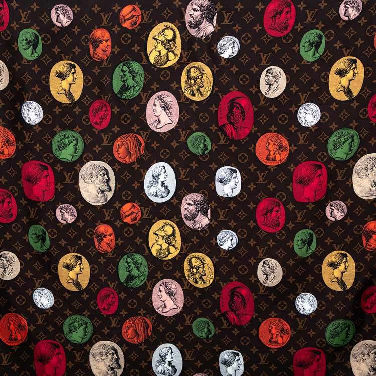 Pre Owned Louis Vuitton X Fornasetti Brown Monogram Silk Cameo Square Scarf