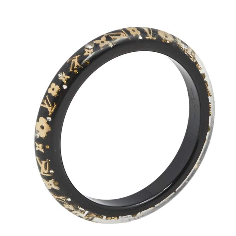 Louis Vuitton Black Resin Gold Tone Monogram Inclusion Bangle Bracelet  Louis Vuitton