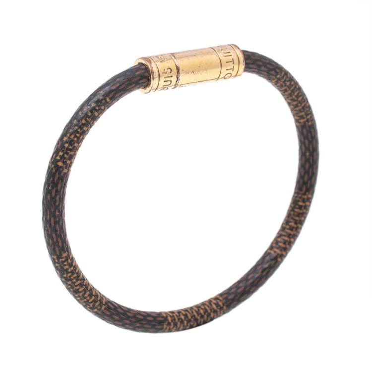 Louis Vuitton Gold Tone Damier Ebene Leather Keep It Bracelet