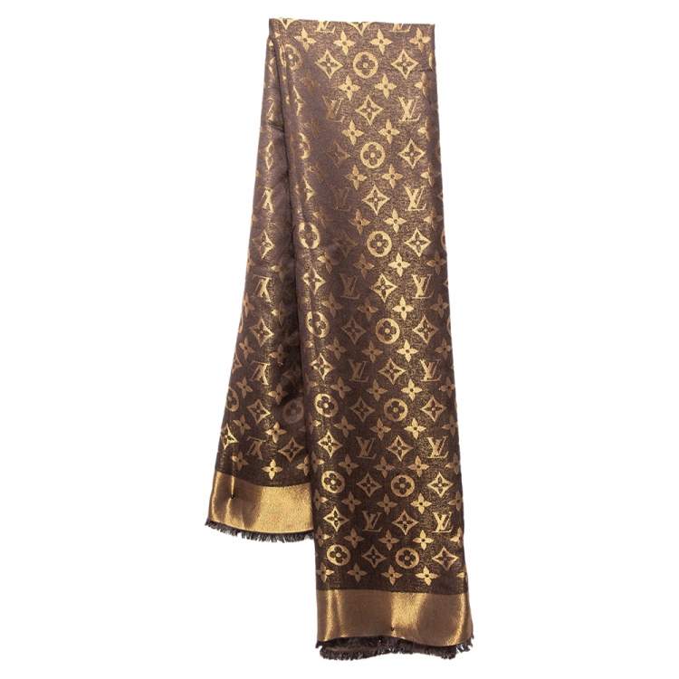 Châle monogram shine silk scarf Louis Vuitton Brown in Silk - 34758415