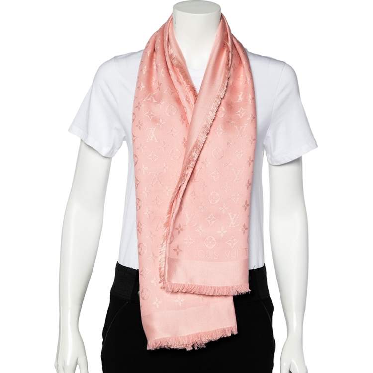 Louis Vuitton Beige Rose Monogram Silk & Wool Denim Shawl Louis
