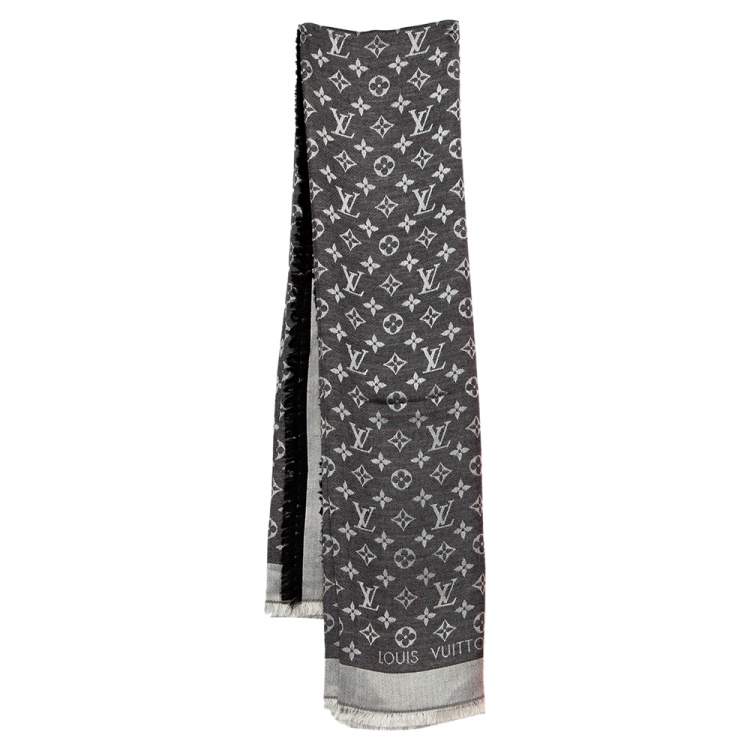 Louis Vuitton Grey Logo Monogram Silk & Wool Scarf Louis Vuitton