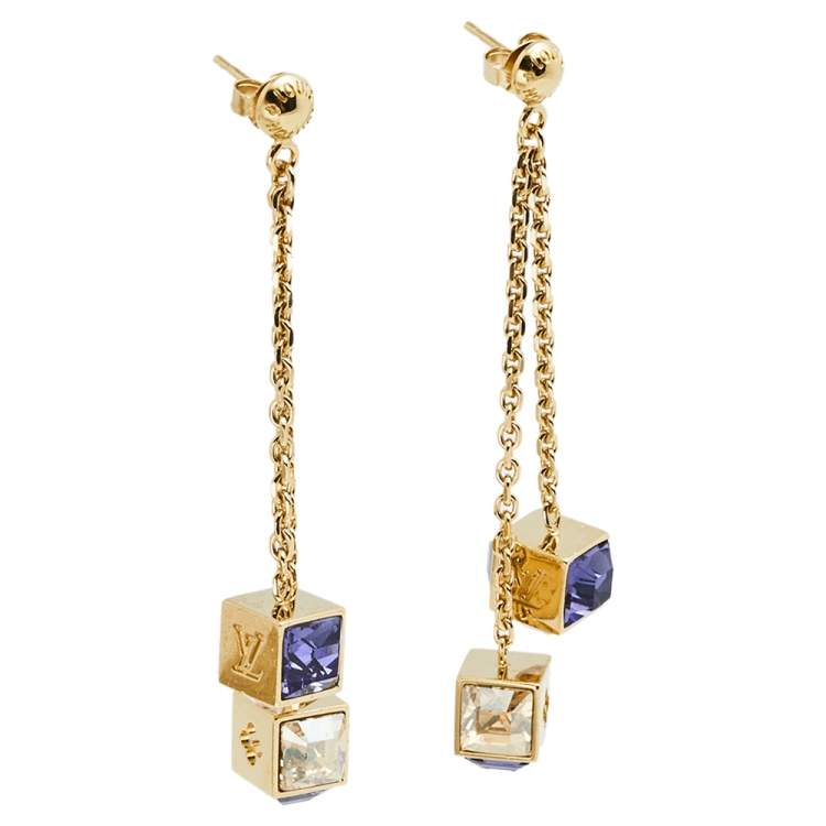 Louis Vuitton Gamble Crystals Gold Tone Metal Earrings