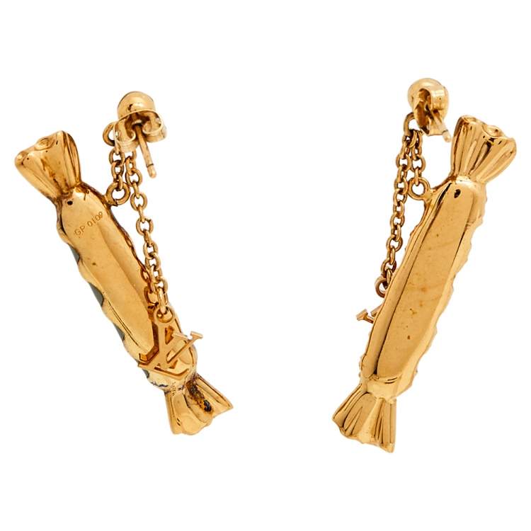 Pre Owned Louis Vuitton Gold Tone Enamel Candy Drop Earrings