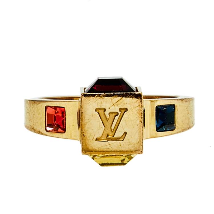 Gold Louis Vuitton Multicolor Crystal Gamble Cube Necklace