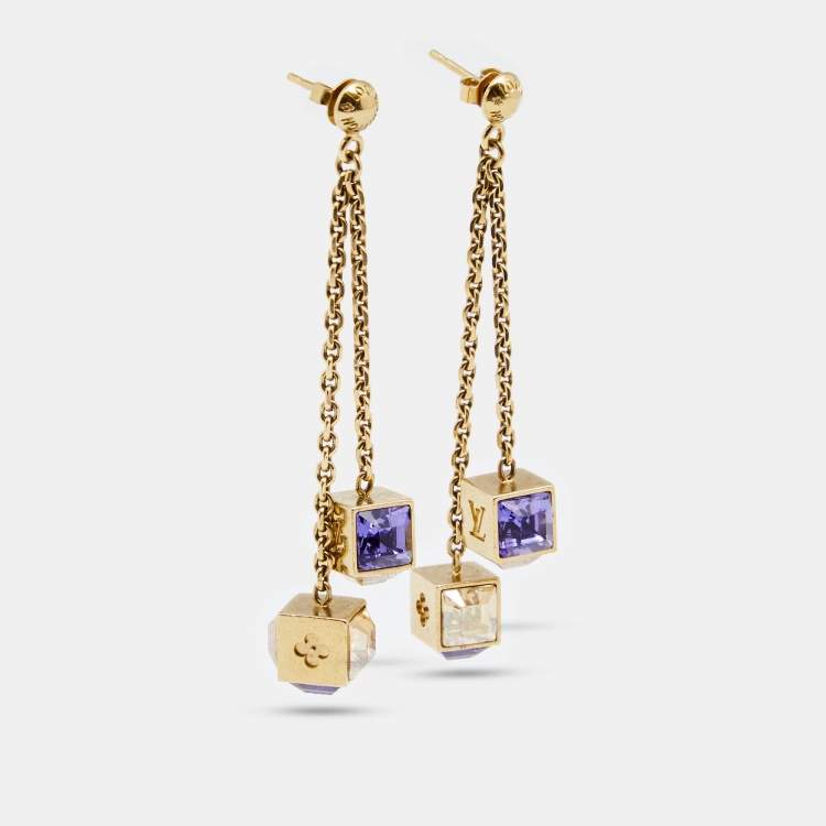 Louis Vuitton, Jewelry, Authentic Louis Vuitton Gamble Crystal Gold Tone Dangle  Earrings