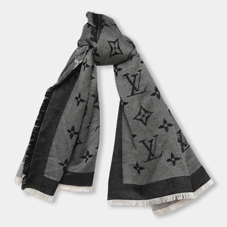 Louis Vuitton Black & Beige Monogram Wool & Silk Shawl Louis Vuitton