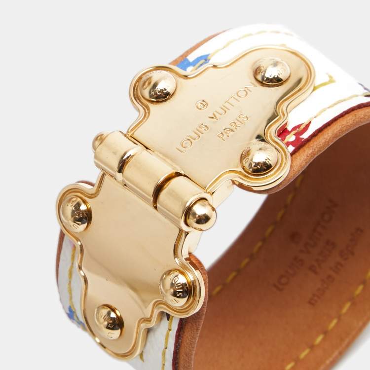 Louis Vuitton White Leather Gold Logo Bracelet