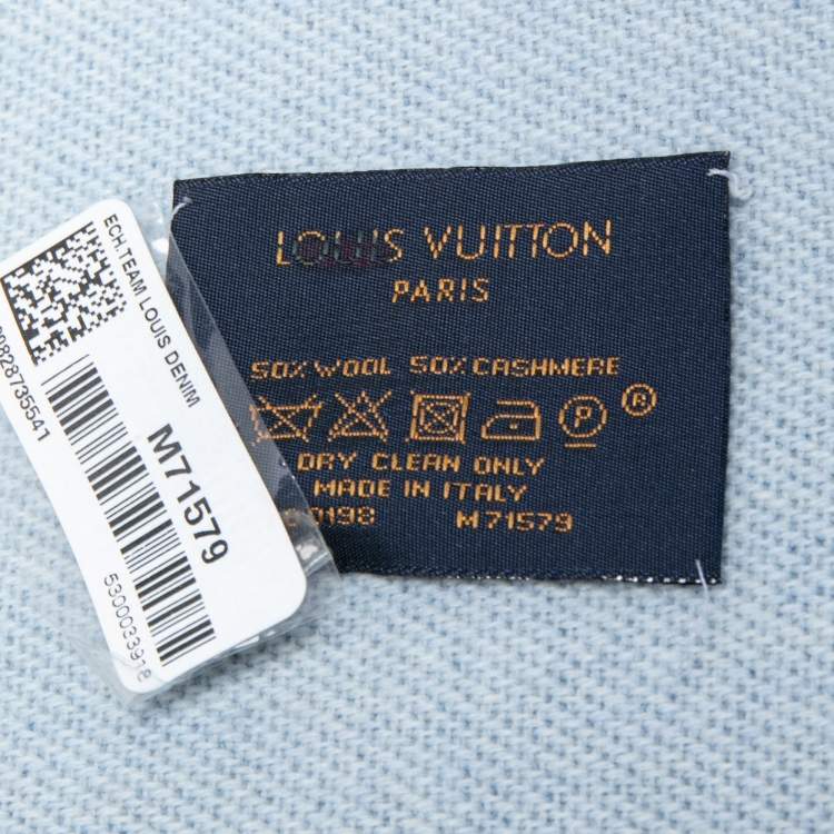 Pre Owned Louis Vuitton Blue Intarsia Wool & Cashmere Knit Fringed Muffler 