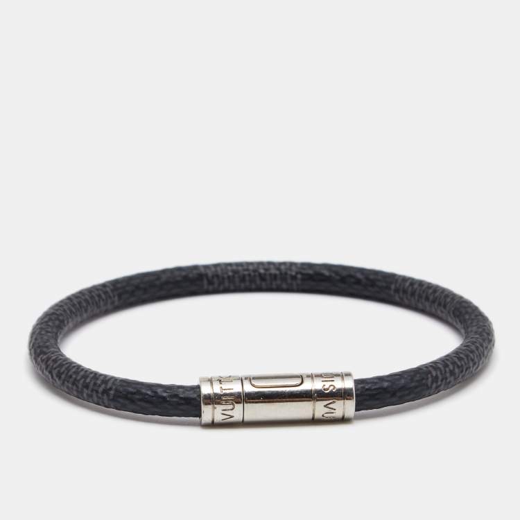 Louis Vuitton Silver Tone Metal Leather Bracelet