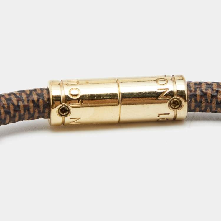 Pre Owned Louis Vuitton Keep It Damier Ebene Canvas Gold Tone Bracelet
