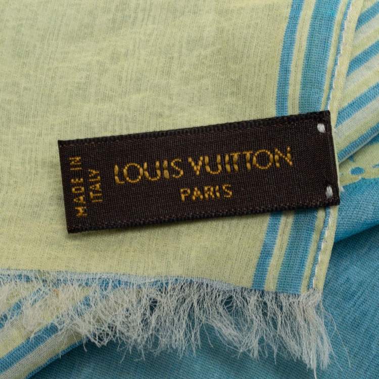 Pre Owned Louis Vuitton Blue & Yellow Monogrammed Silk Scarf