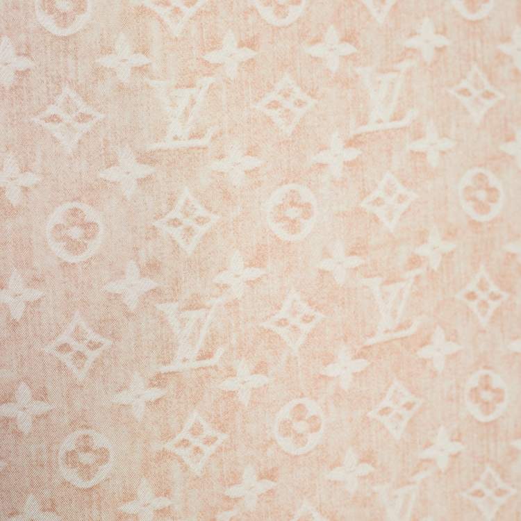 Pre Owned Louis Vuitton Pale Pink & Gold Monogram Print Silk Scarf